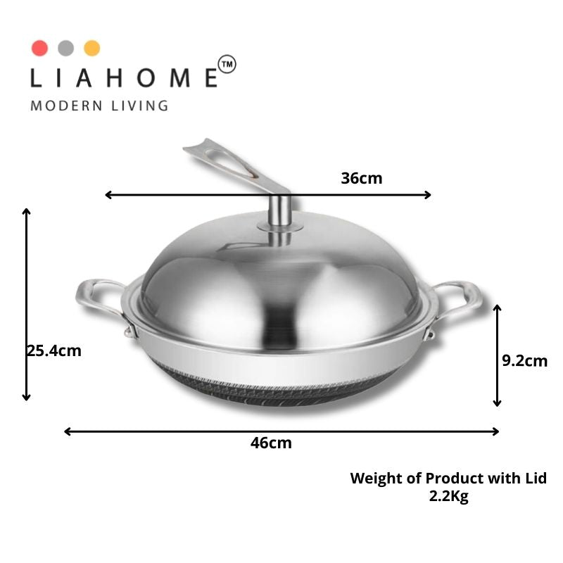 LIAHOME Nonstick honeycomb 316 Stainless Steel cooking wok By LIAHOME - 36cm  LIAHOME   
