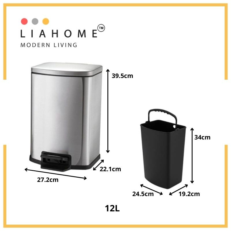 LIAHOME 12L Capacity Stainless Steel Trash Garbage Bin Dustbin LIAHOME