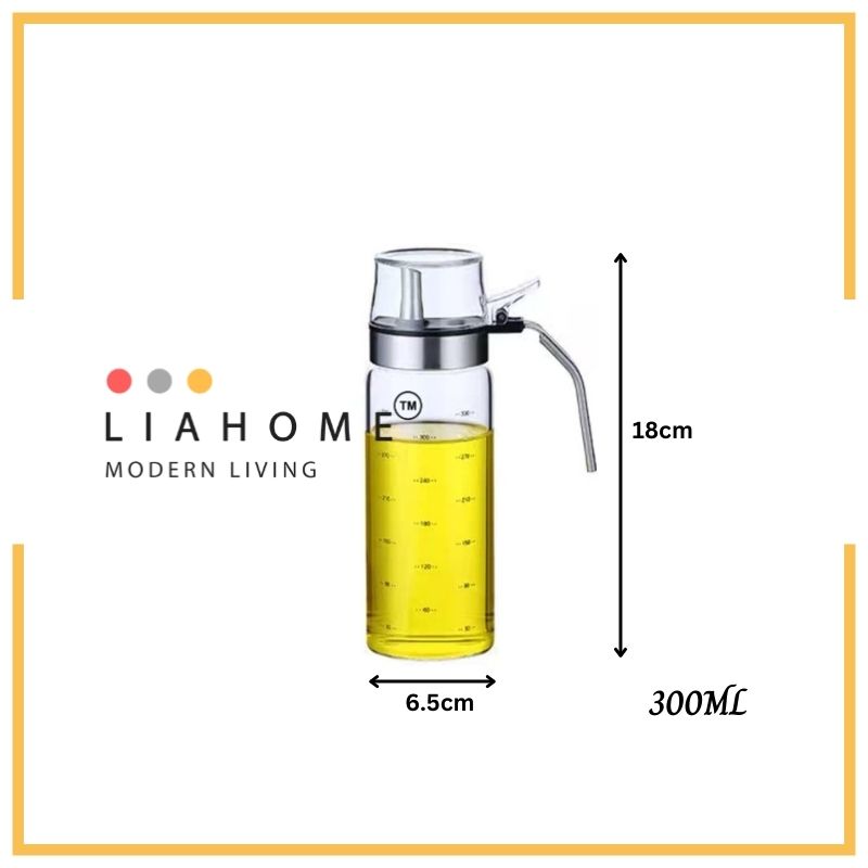 LIAHOME Borosilicate Glass Oil Vinegar Dispenser Bottle with Stainless Steel Handle LIAHOME 300ML with Handle