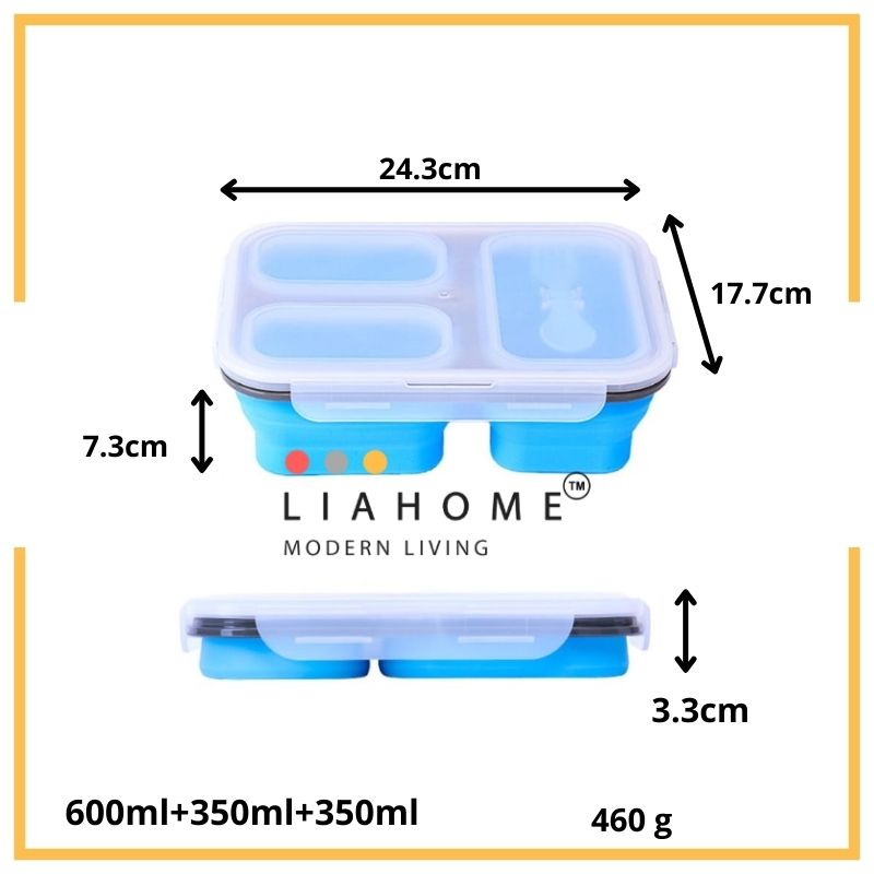 LIAHOME 3 Compartment Collapsible Silicone Lunch Box LIAHOME
