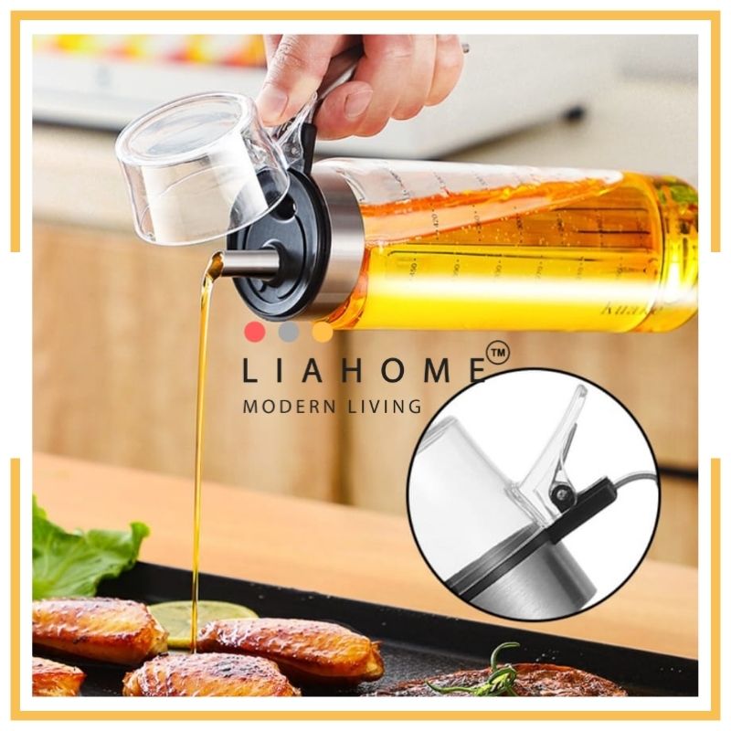 LIAHOME Borosilicate Glass Oil Vinegar Dispenser Bottle with Stainless Steel Handle LIAHOME 300ML with Handle