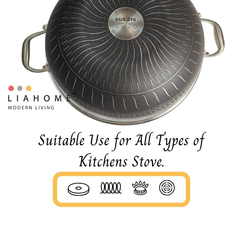 LIAHOME Nonstick Honeycomb 316 Stainless Steel Cooking Wok - 40cm LIAHOME