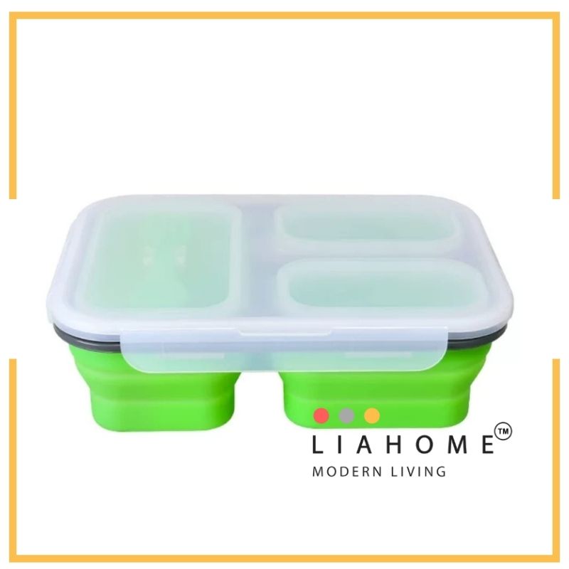 LIAHOME 3 Compartment Collapsible Silicone Lunch Box  LIAHOME Green 3 Compartment