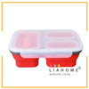 LIAHOME 3 Compartment Collapsible Silicone Lunch Box  LIAHOME Red 3 Compartmrnt