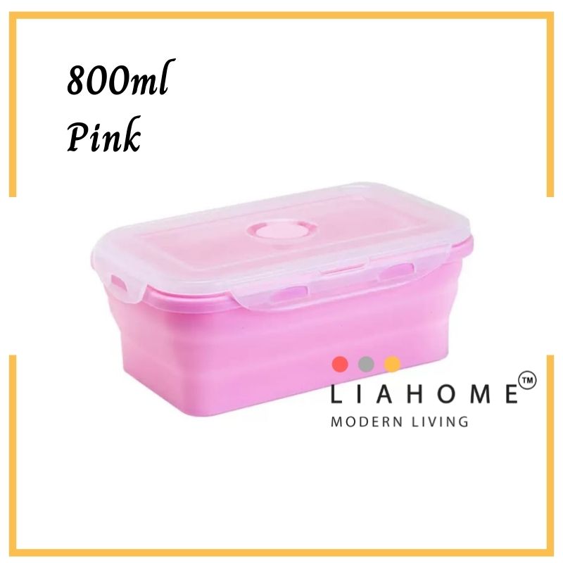 LIAHOME Collapsible Portable Lunchbox Reusable Silicone Food Container COLLAPSIBLE LUNCH BOX LIAHOME Pink 800ml