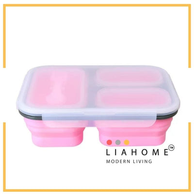 LIAHOME 3 Compartment Collapsible Silicone Lunch Box  LIAHOME Pink 3 Compartment