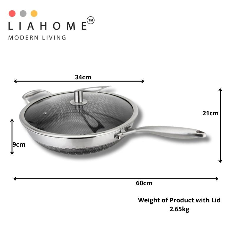 LIAHOME Nonstick honeycomb 316 Stainless Steel cooking wok By LIAHOME- 34cm  LIAHOME