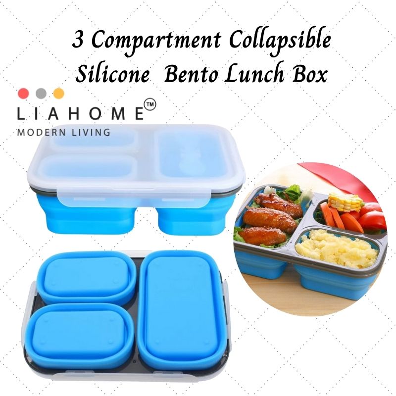LIAHOME 3 Compartment Collapsible Silicone Lunch Box  LIAHOME   