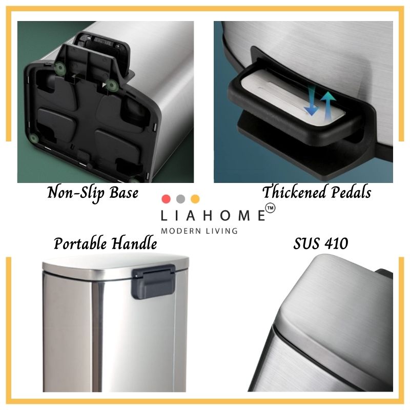 LIAHOME 12L Capacity Stainless Steel Trash Garbage Bin Dustbin LIAHOME