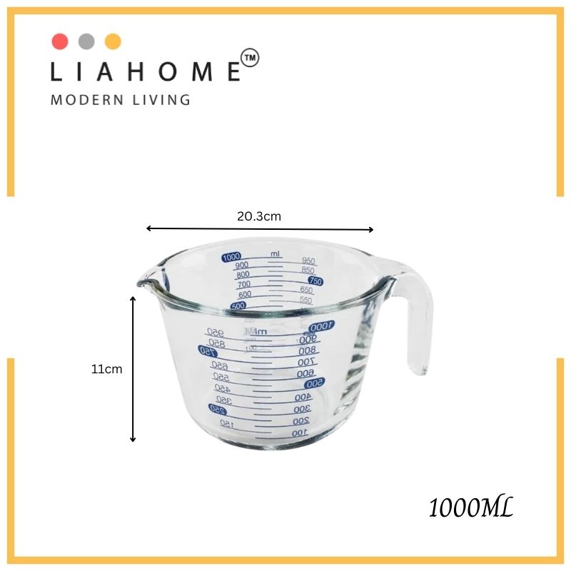 Glass Measuring Cup with Spout Microwave and oven Safe 500ml/1000ml Glass Measuring Cup LIAHOME 1000ml  