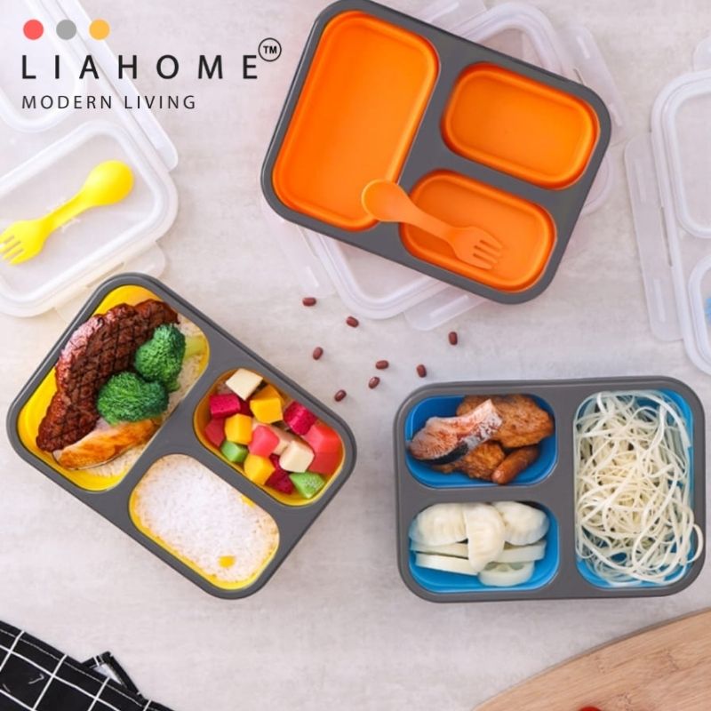 LIAHOME 3 Compartment Collapsible Silicone Lunch Box  LIAHOME