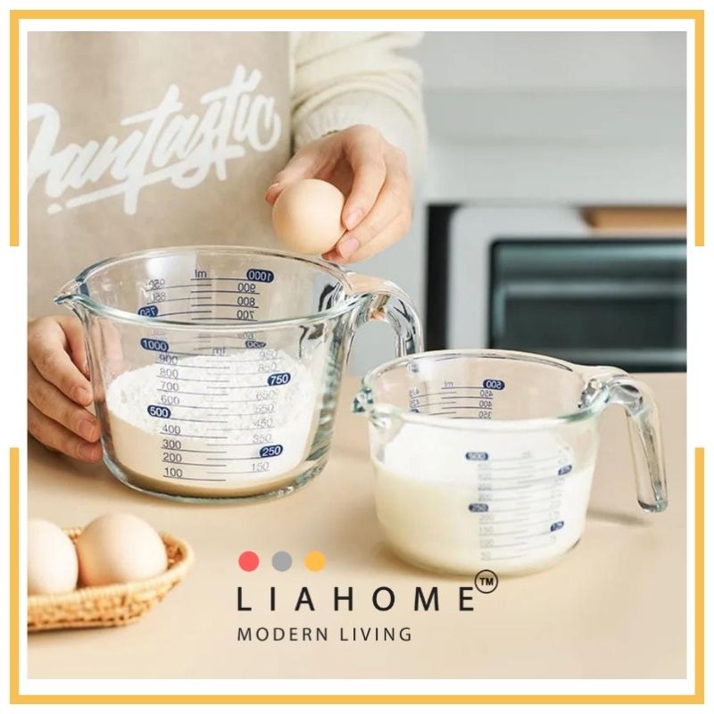 Glass Measuring Cup with Spout Microwave and oven Safe 500ml/1000ml Glass Measuring Cup LIAHOME