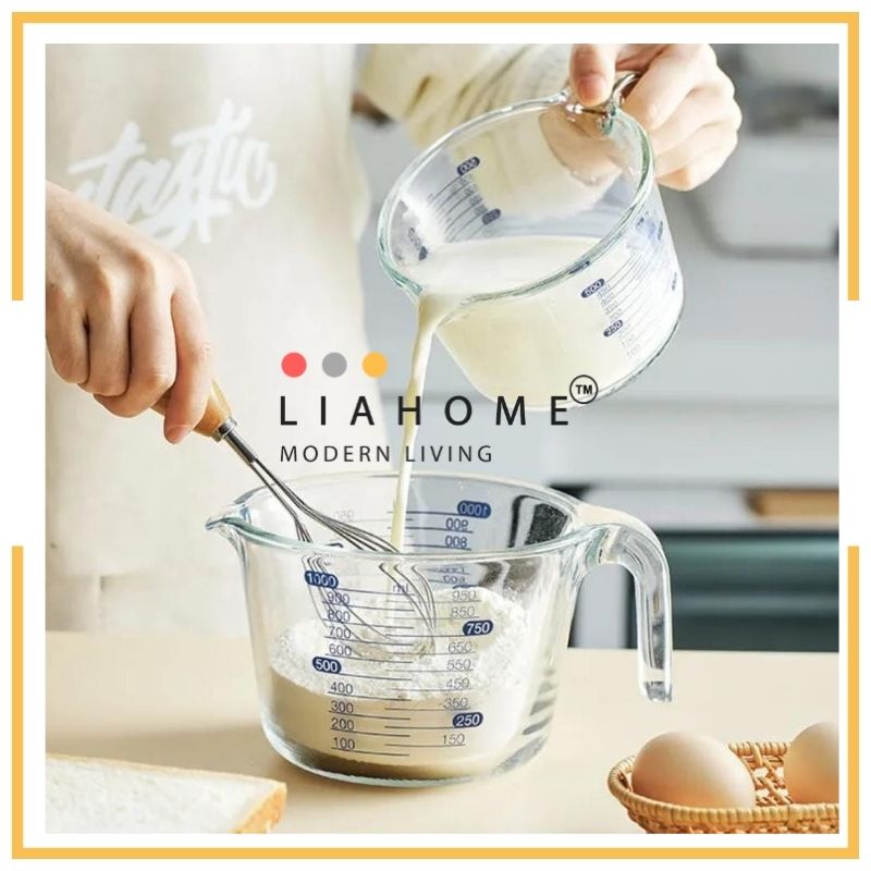 Glass Measuring Cup with Spout Microwave and oven Safe 500ml/1000ml Glass Measuring Cup LIAHOME