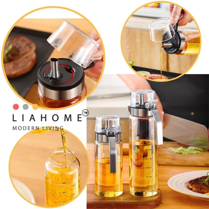 LIAHOME Borosilicate Glass Oil Vinegar Dispenser Bottle with Stainless Steel Handle  LIAHOME