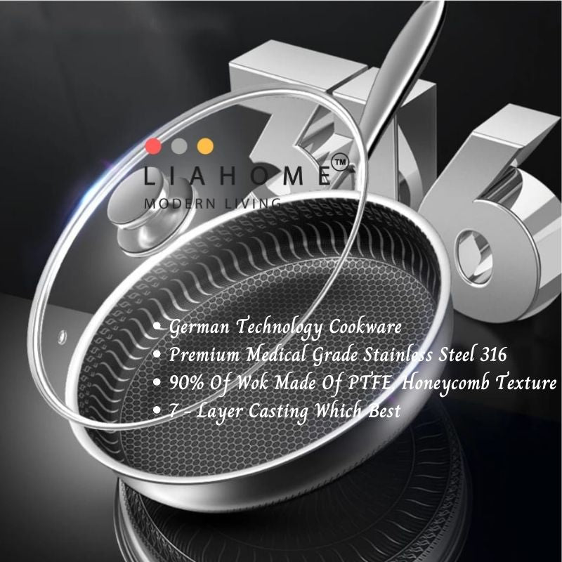 LIAHOME German Honeycomb Cookware Technology - Nonstick honeycomb 316 Stainless Steel cooking Pan - 30cm  LIAHOME