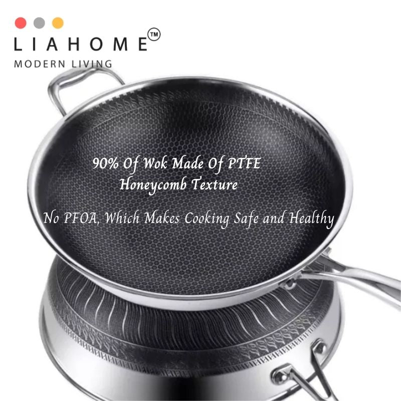 LIAHOME Nonstick honeycomb 316 Stainless Steel cooking wok By LIAHOME- 34cm  LIAHOME