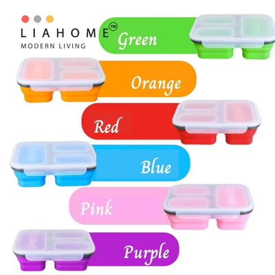 LIAHOME 3 Compartment Collapsible Silicone Lunch Box  LIAHOME