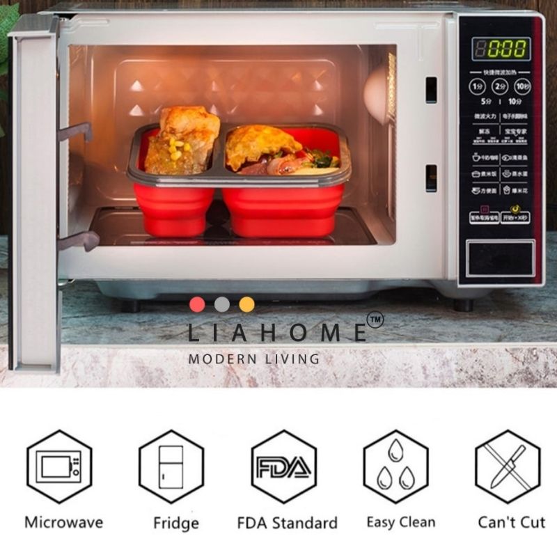 LIAHOME 3 Compartment Collapsible Silicone Lunch Box  LIAHOME