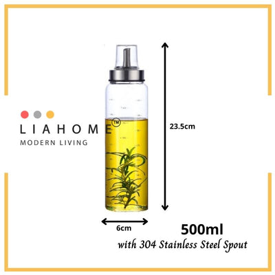 LIAHOME Borosilicate Glass Leak-proof Oil Bottle GLASS OIL BOTTLE LIAHOME 500ml with Stainless Steel Spout