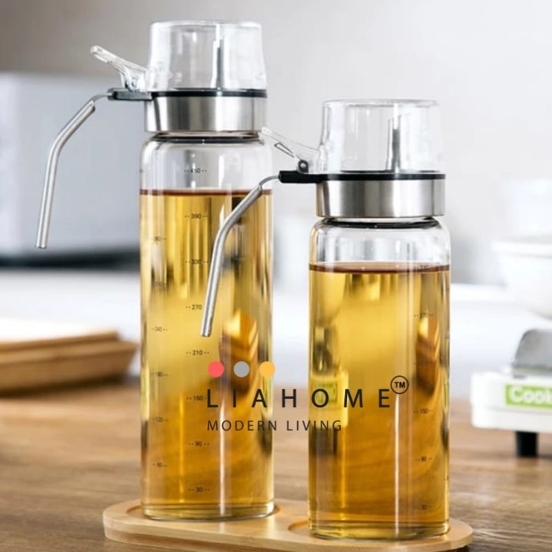 LIAHOME Borosilicate Glass Oil Vinegar Dispenser Bottle with Stainless Steel Handle  LIAHOME