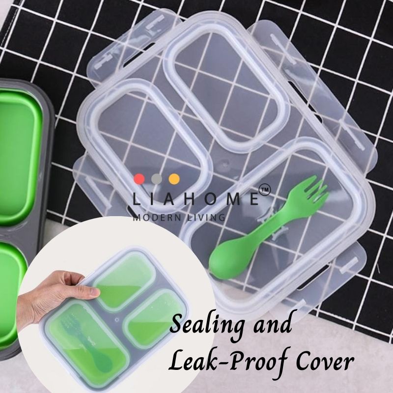 LIAHOME 3 Compartment Collapsible Silicone Lunch Box  LIAHOME