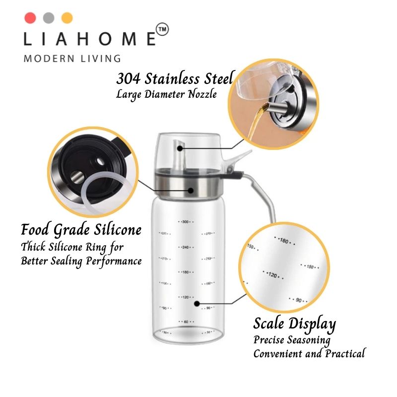 LIAHOME Borosilicate Glass Oil Vinegar Dispenser Bottle with Stainless Steel Handle  LIAHOME