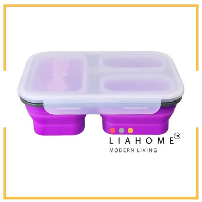 LIAHOME 3 Compartment Collapsible Silicone Lunch Box  LIAHOME Purple 3 Compartment