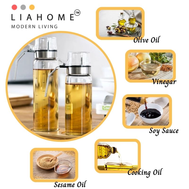 LIAHOME Borosilicate Glass Oil Vinegar Dispenser Bottle with Stainless Steel Handle  LIAHOME