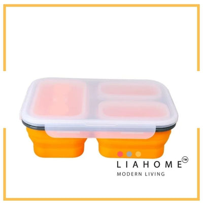 LIAHOME 3 Compartment Collapsible Silicone Lunch Box  LIAHOME Orange 3Compartment